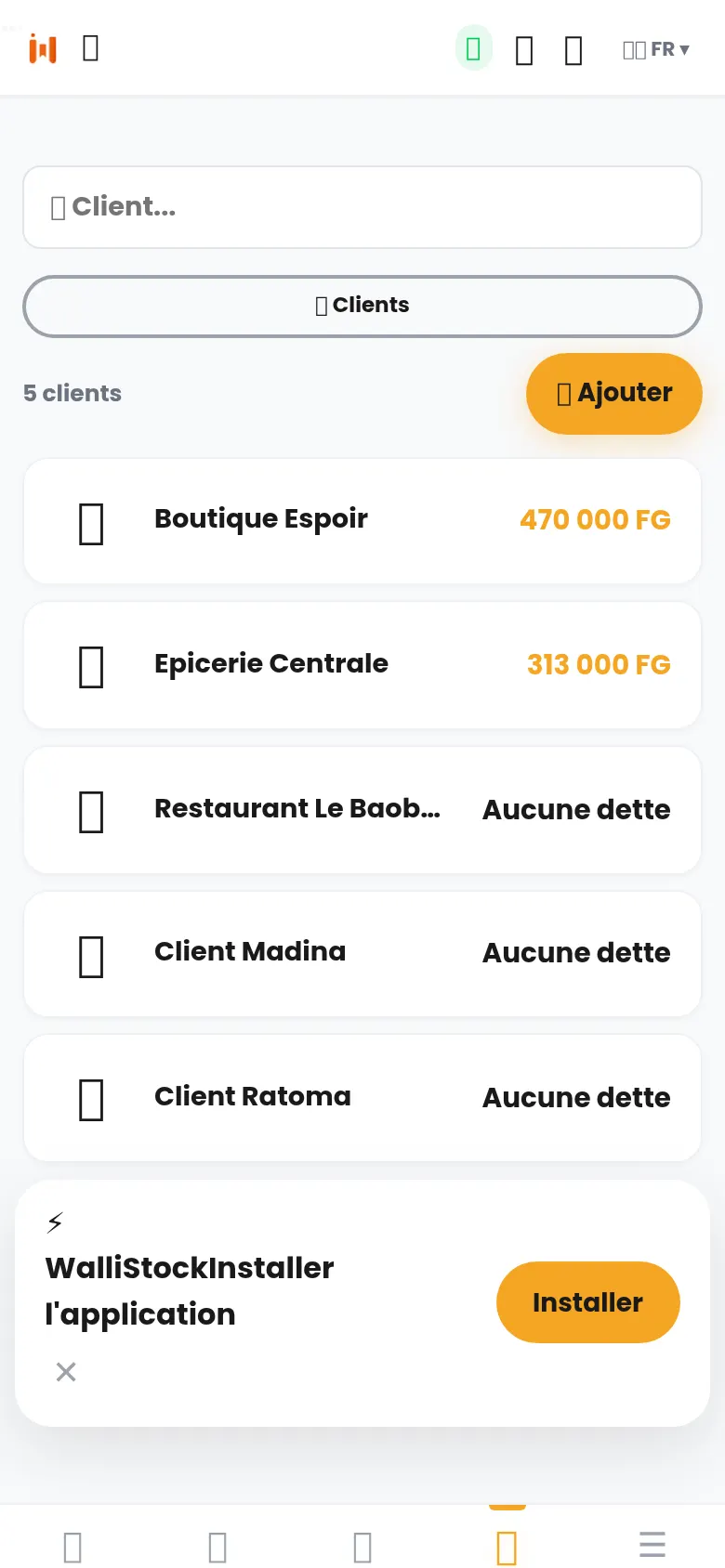 Liste des clients et de leurs crédits